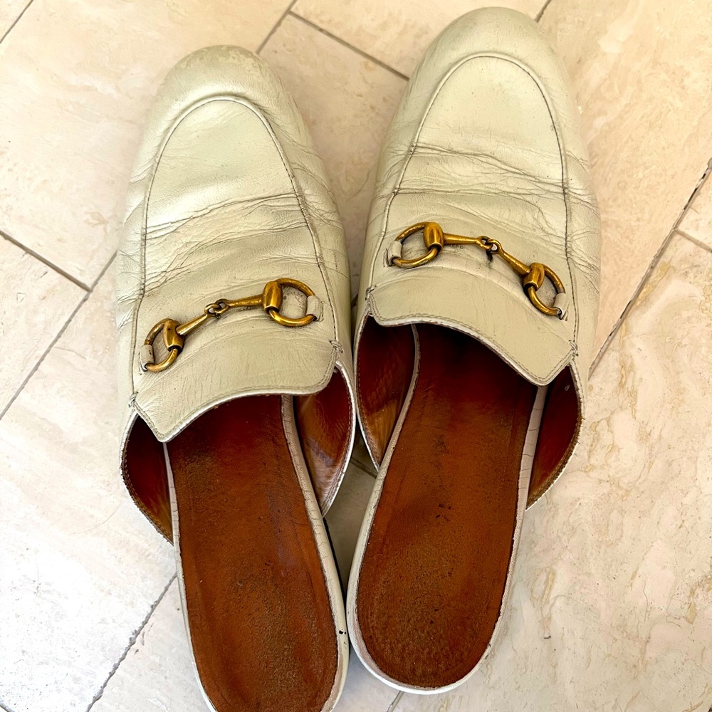 Authentic Gucci Princetown Leather Slipper - White Leather